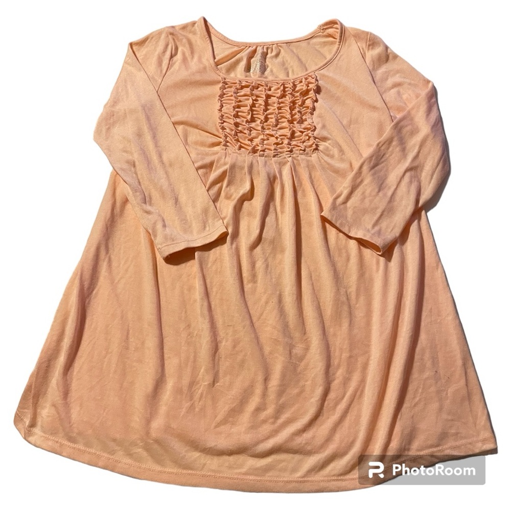 3/$15 Liz Lange Maternity XS Peach 3/4 Sleeve Scoop Neck Gathered Ruffles Ties